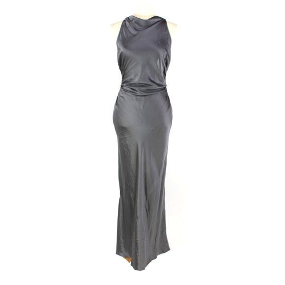 Reformation Casette Shale Gray Silk Dress 8 NEW Cowl Neck Satin Formal Midi - Picture 2 of 8